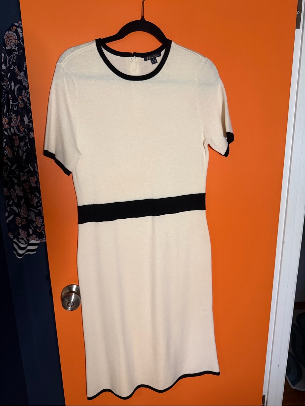 Brooks Brothers Cream Black Merino Wool Sweater Dress